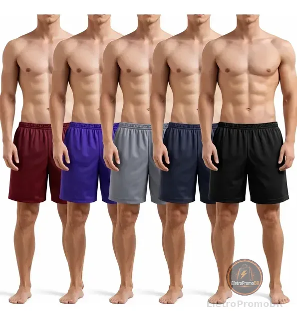 Kit 5 Shorts Masculino Sport Academia Futebol Cores Sortidas