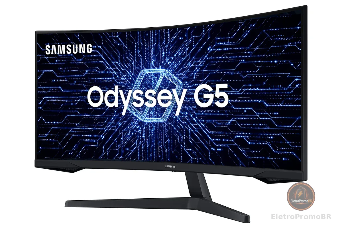 Monitor Gamer Curvo Samsung Odyssey 34’’, Ultra WQHD, 165Hz, 1ms, tela ultrawide, HDMI, Display Port, Freesync Premium, preto, série G5