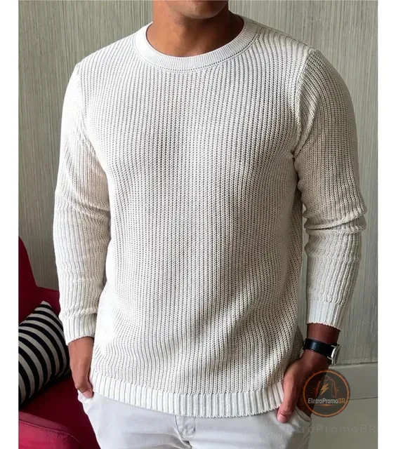 Suéter Masculino Lã Tricot Blusa De Frio Social Manga Longa
