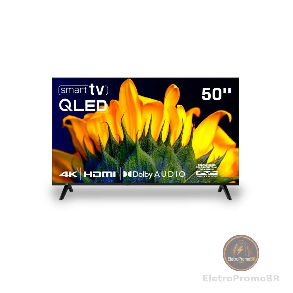 Smart TV HQ QLED 50 Polegadas HQ-QLED50SM 4K Wi-Fi Bluetooth, Dolby Audio, Apps, Netflix, YouTube e Prime Video, 3 HDMI.