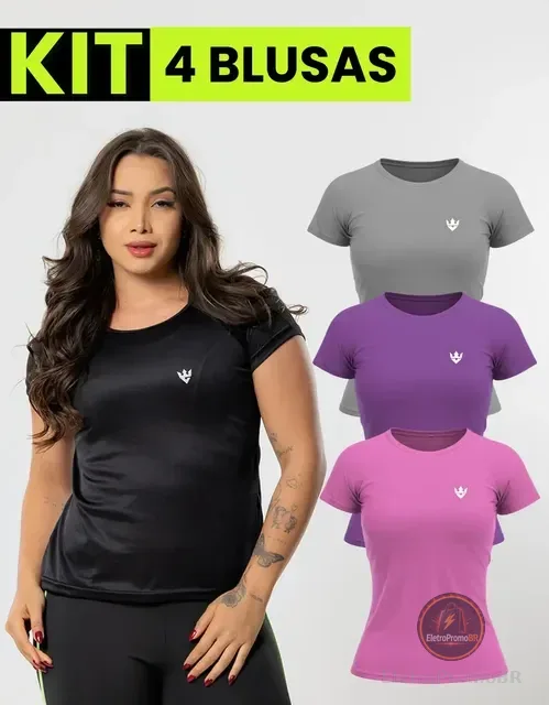 Kit 4 Blusas Feminina Fitness Dry Fit  Camiseta Academia