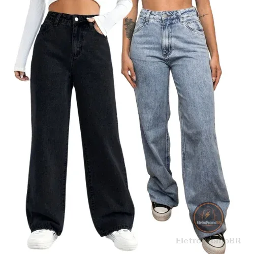 CALÇA WIDE LEG FEMININA JEANS PANTALONA 100% ALGODÃO CALÇA UNIVERSITARIA