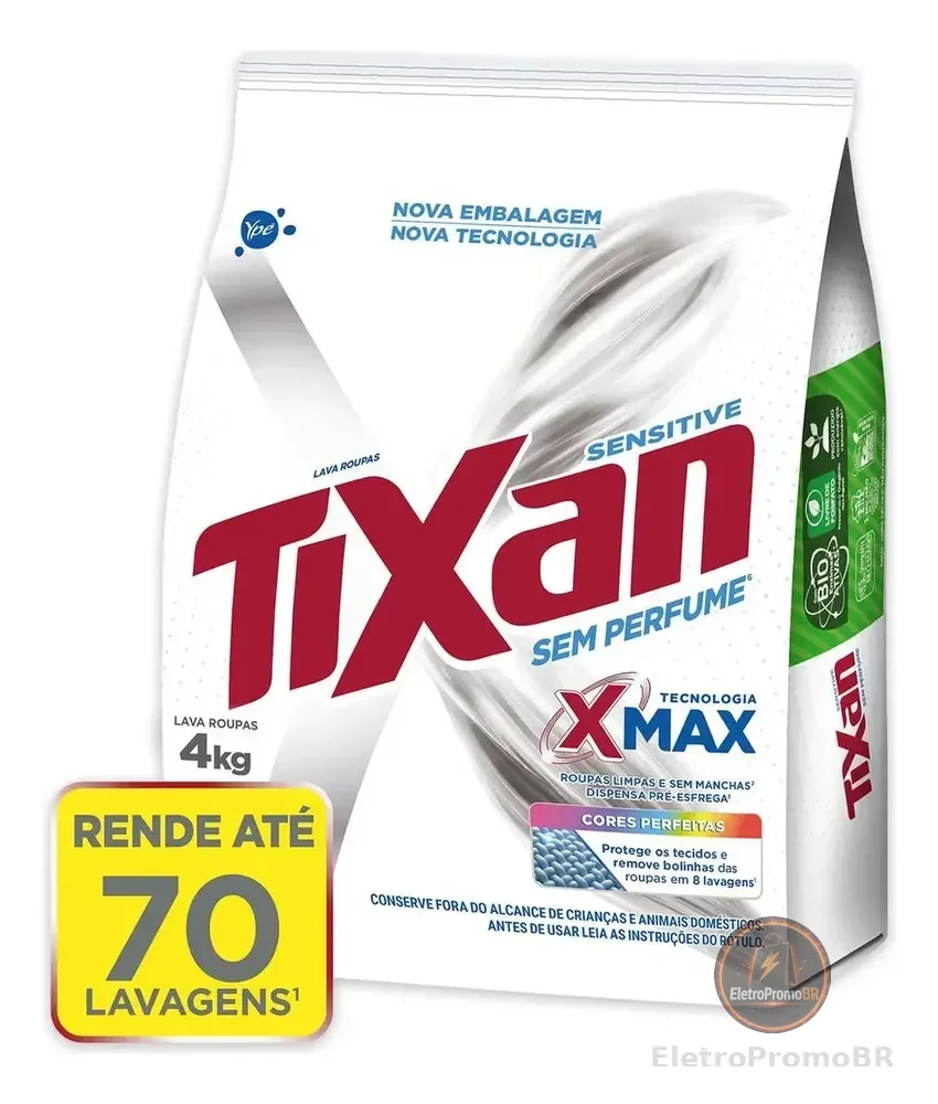Lava Roupas em Pó Sensitive Sachê 4Kg Tixan Ypê
