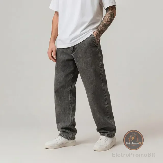 Calça Balão Jeans Masculina Baggy Larga Streetwear Estonada