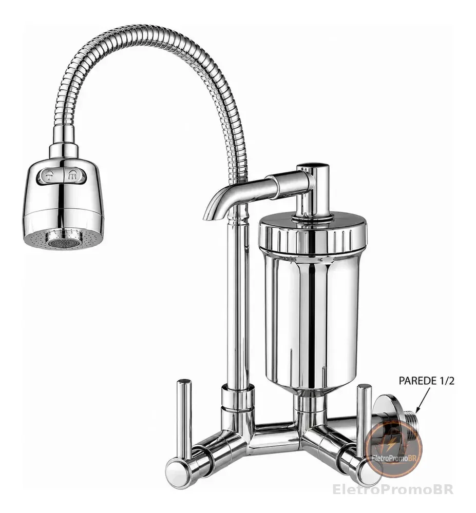 Torneira Com Filtro Com Purificador de Agua Gourmet Tubo Flexível e Bica Movel De 1/4 Volta Cromada A Mais Vendida Cromado Brilhante