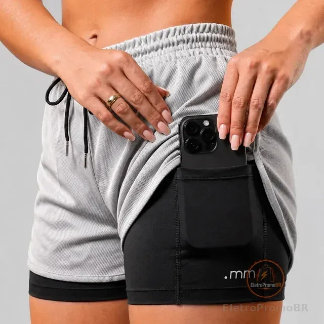 Short Fitnes Duplo 2 1 Bermuda Compressão Academia Feminino