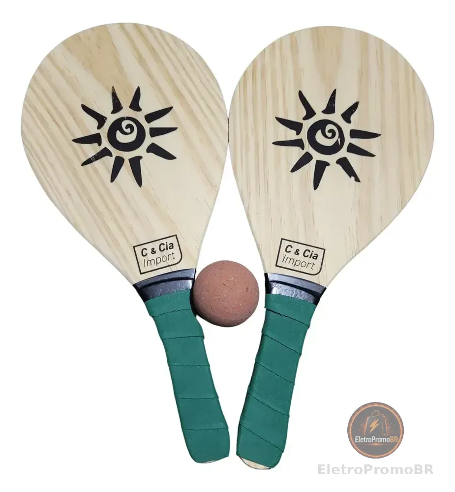 Kit Jogo Frescobol Tênis De Praia 2 Raquetes Madeira + Bola