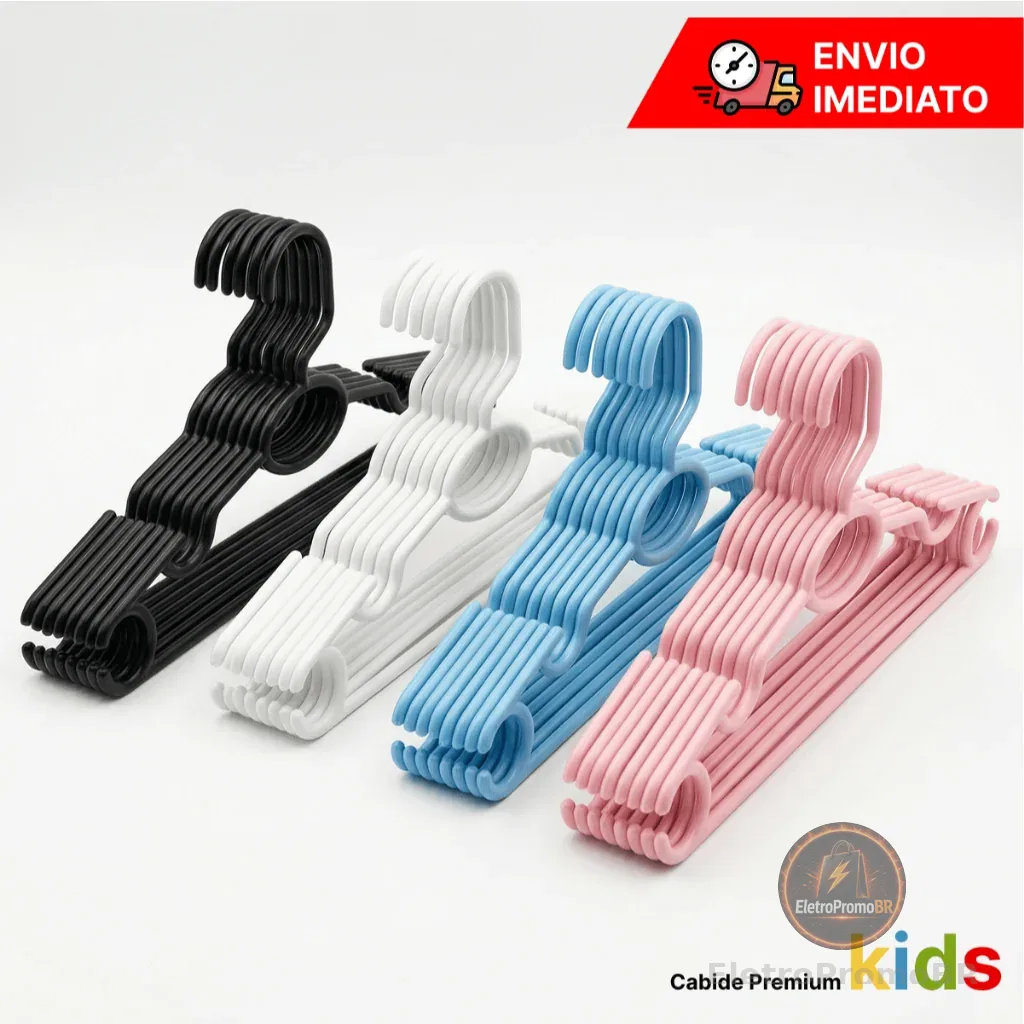 Kit até 100 Cabides Infantil Bebê Baby Reforçado Plástico Cruzeta Roupa Resistente Premium