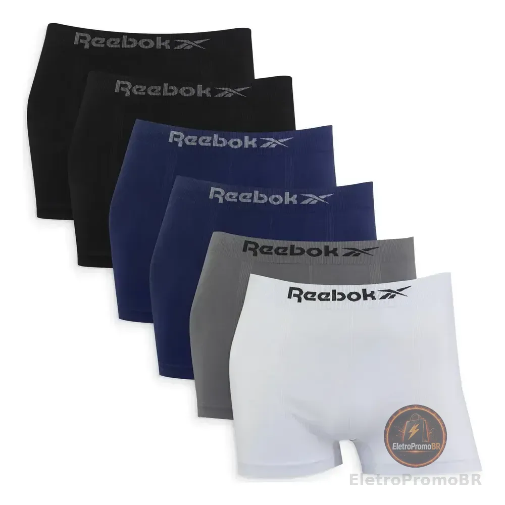 Kit 6 Cuecas Boxer Reebok Sem Costura Microfibra Original Sortidas G