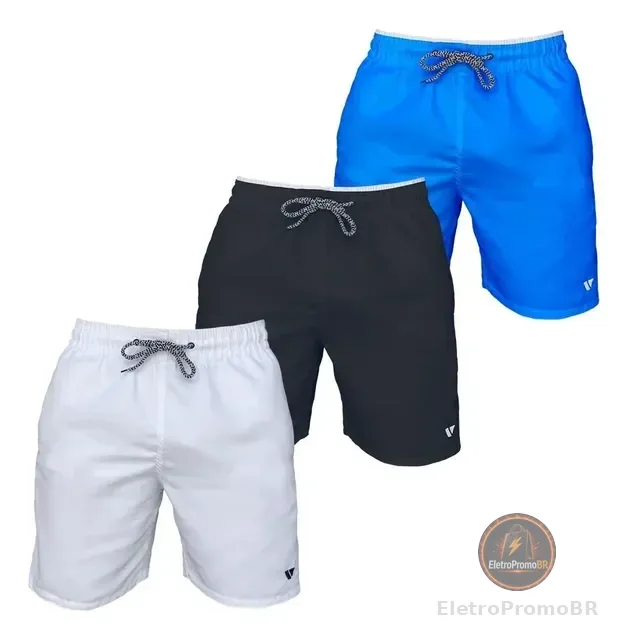 Kit 3 Bermudas Lisas Amarração Shorts Academia Treino Praia