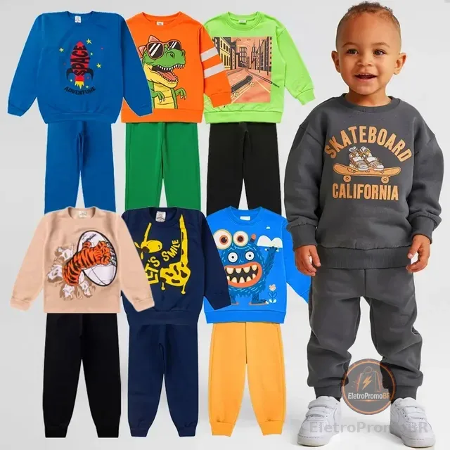 Kit 6 Peças Moletom Menino Conjunto Infantil Roupa Inverno