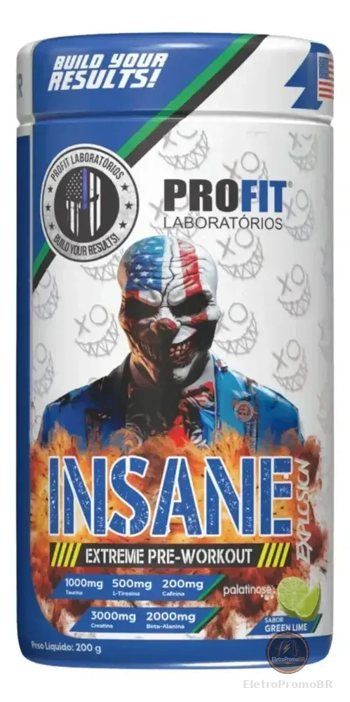 Pré Treino Insane Explosion Extreme Pré Workout 200g - Profit Sabor Limão Nova Fórmula Com Arginina Taurina Tirosina Coenzima Q10 Fostatidilserina Picolinato de Cromo Cafeína