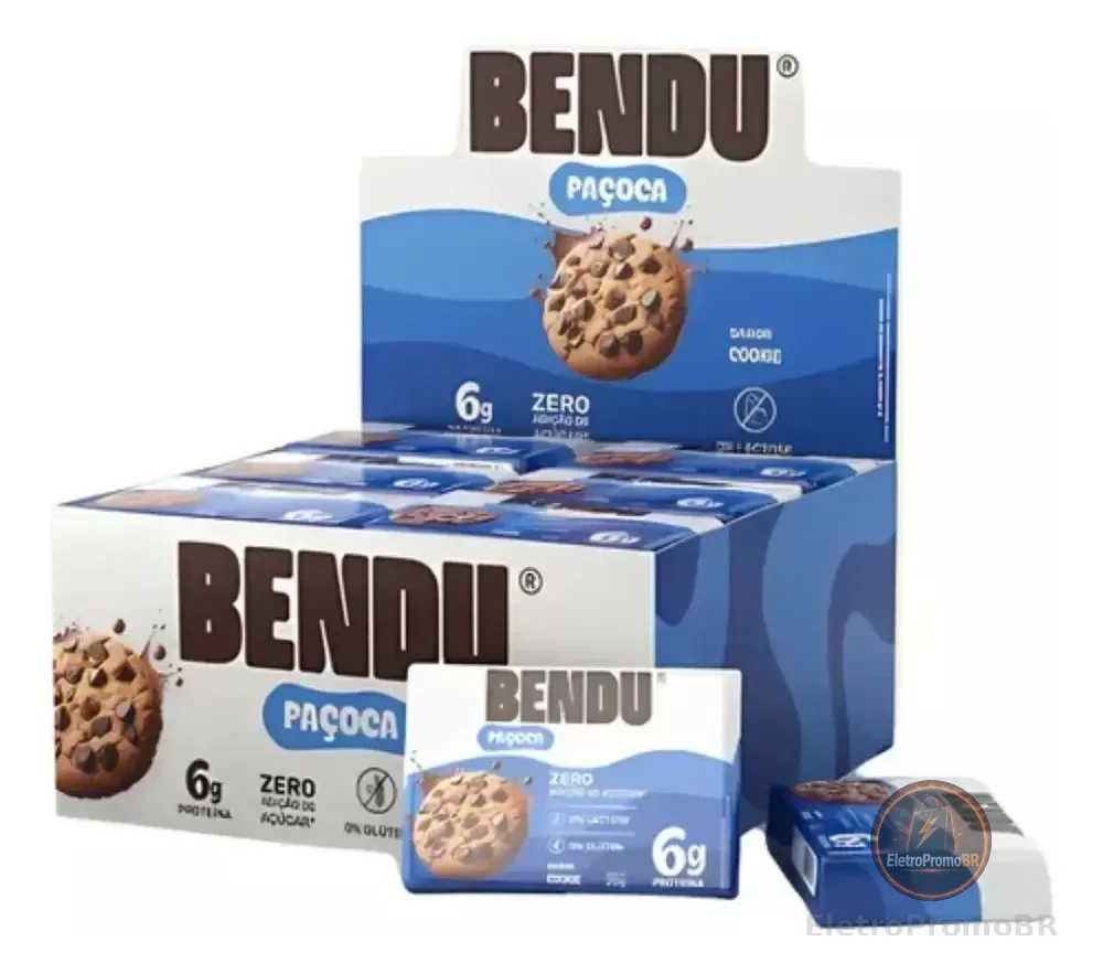Paçoca Zero Açúcar Bendu com Whey Protein Sabor Cookies 24 Unidades