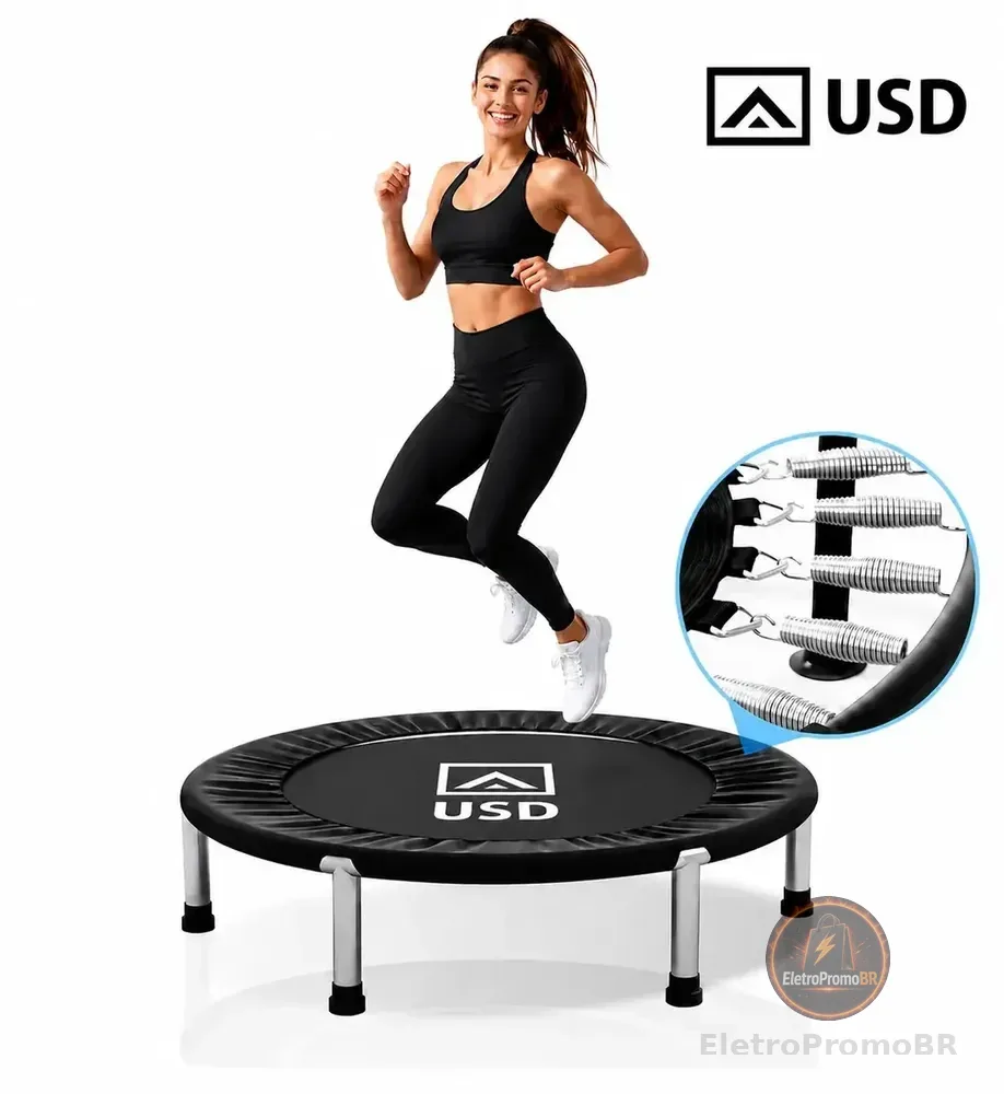 Trampolim Jump Profissional Com Capa Saia Diâmetro 1 Metro 200kg Resistente Cama Elástica Preto