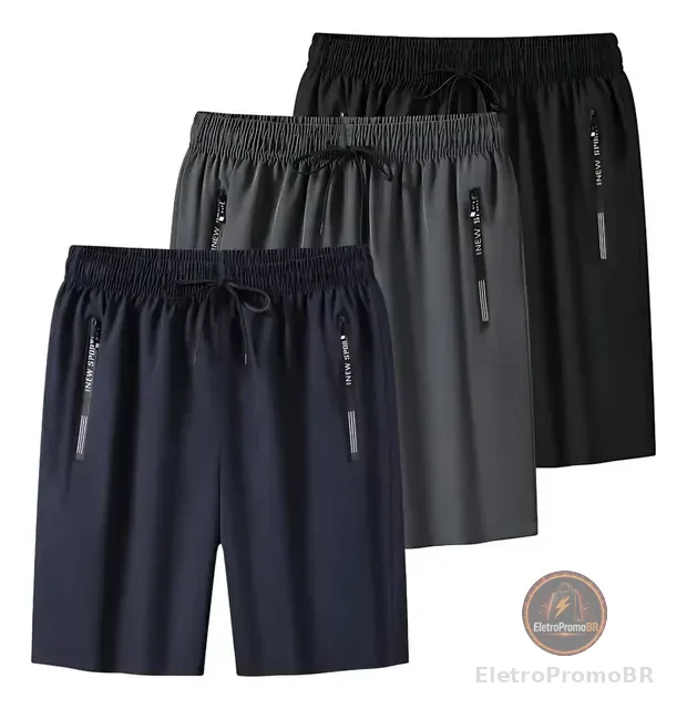 Kit 3 Bermuda Masculina Esportiva Secagem Rápida Ziper Bolso