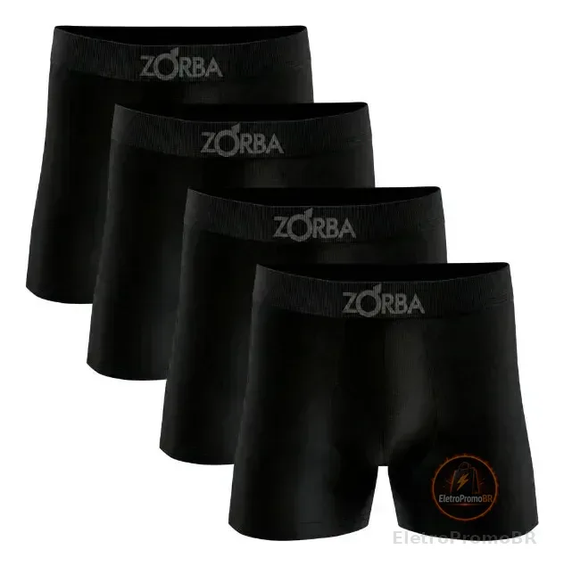 Kit 4 Cuecas Boxer Zorba Algodão Sem Costura Toque Fresco 4 Pretos Confortável Respirável M (42 A 44)
