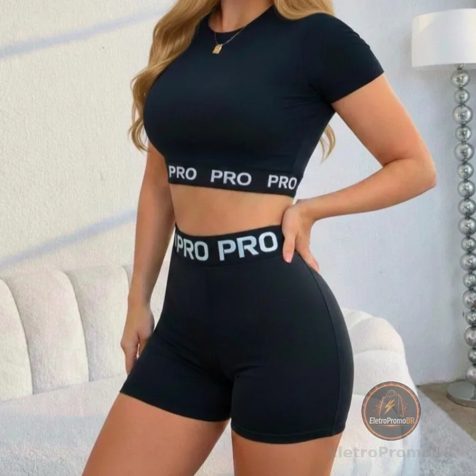 Conjunto de Academia Feminino Short + Cropped Esportivo de Treino Zero Transparência