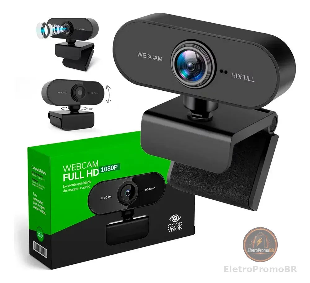 Webcam Camera Full Hd Zoom 1080p 360 Graus Videoconferencia Streamcam Web Cam Entrada Usb 2.0 Com Microfone- GoodVision
