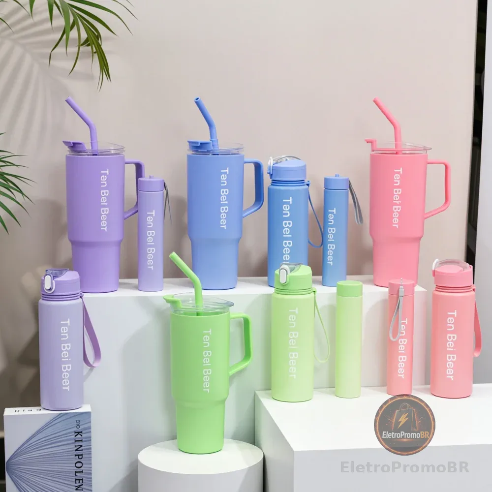 Kit 3 Garrafas Squeeze Motivacionais Garrafa Água Academia Com 1.2L e 800ml e 300ml copo stanley canudo