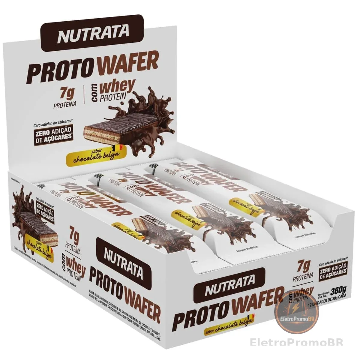 Proto Wafer Sabor Chocolate Belga Display com 12 Wafers de 30G