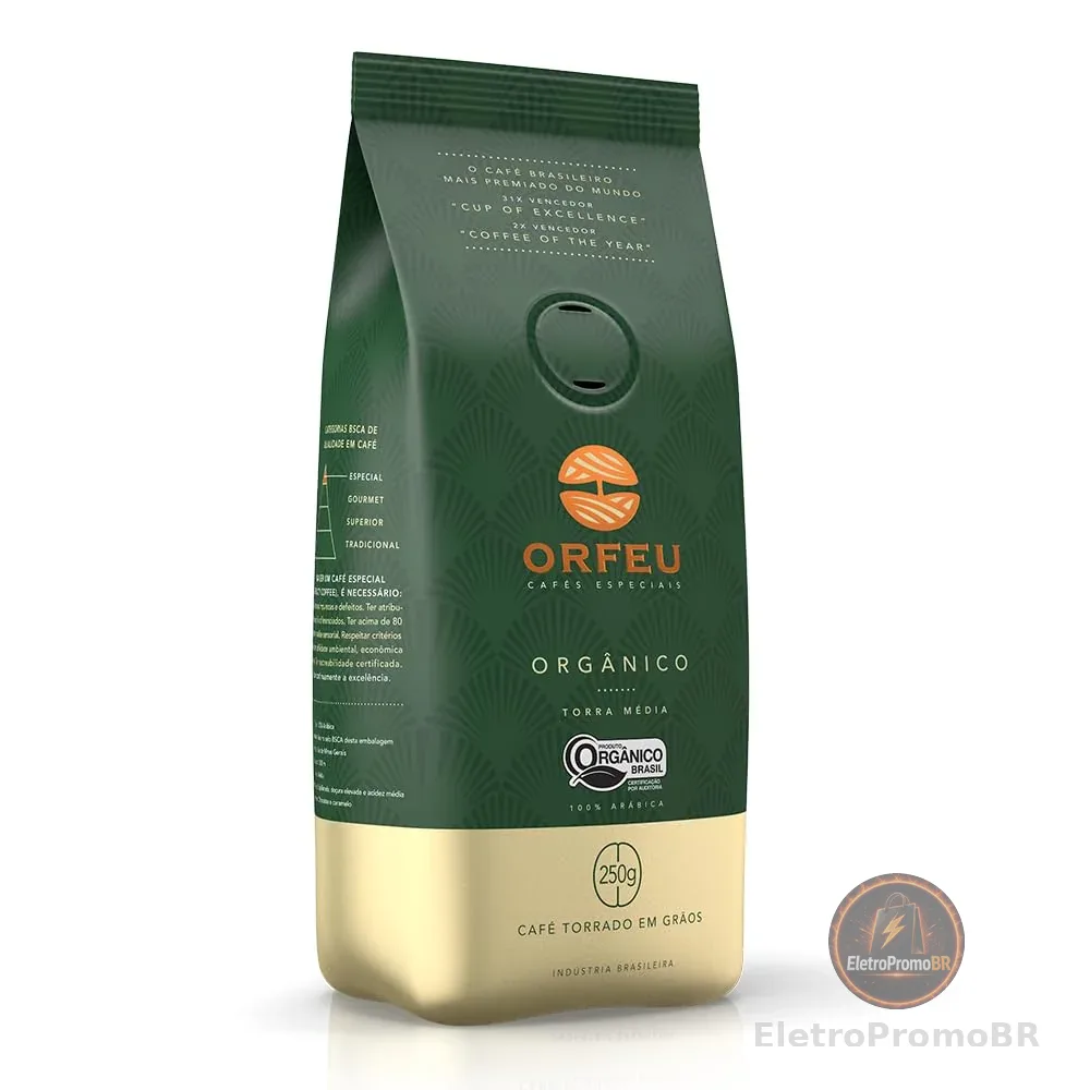 Orfeu Café Orgânico em Grãos, 100% Arabica, Torra Média, 250 g