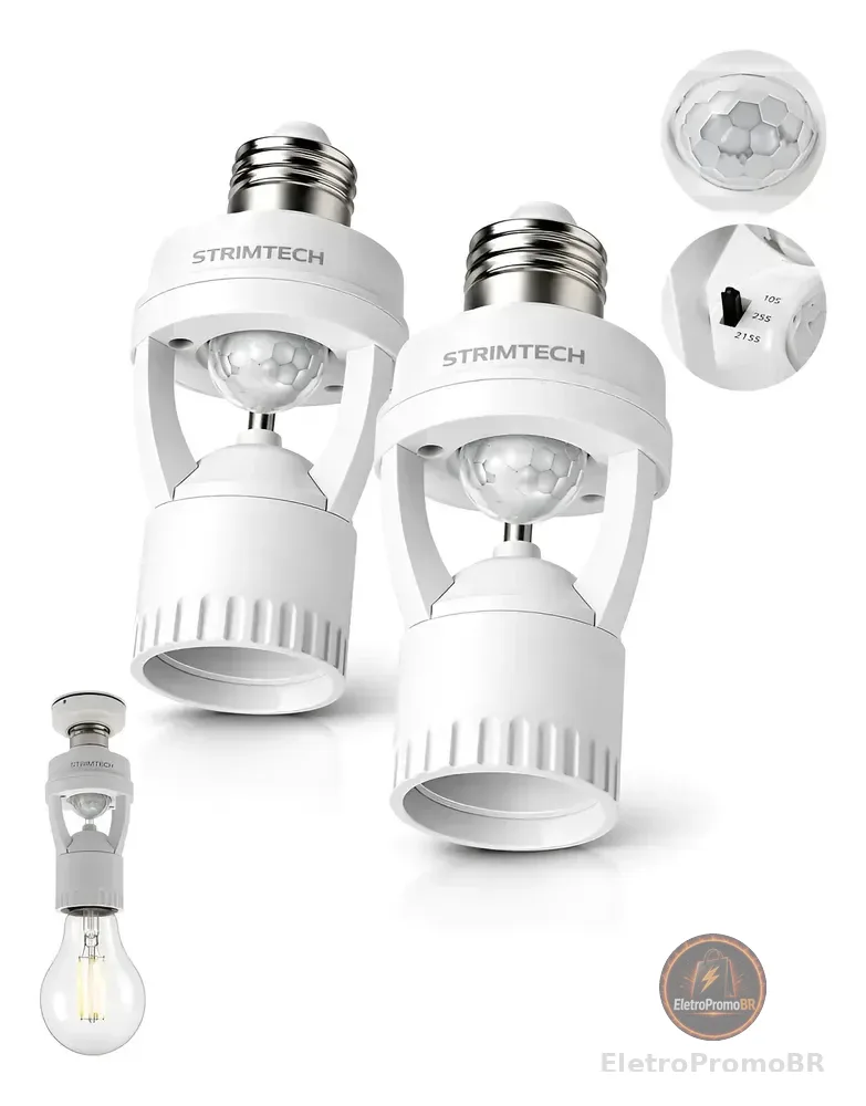 Kit 2 Sensores De Presença Iluminação Lâmpada Soquete E27 Branco