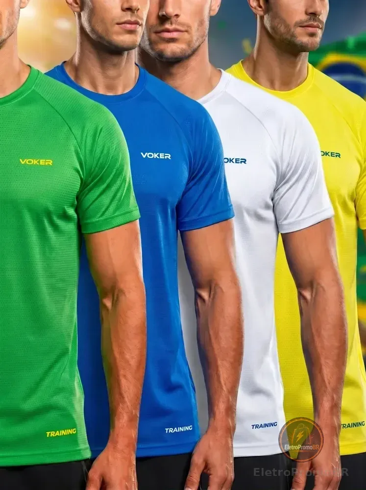 Kit 4 Camisas Masculina Dry Fit Cores Brasil Copa Futebol Amarelo-verde-azul-branco G