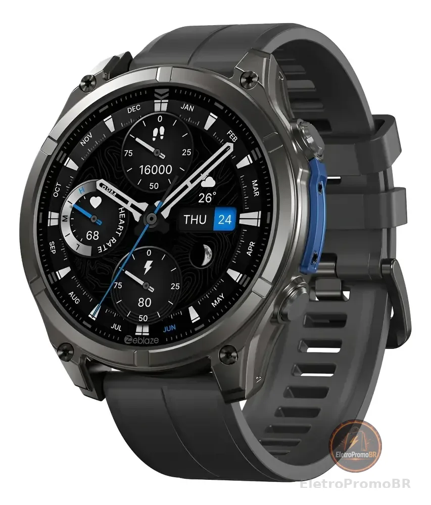 Relógio Smartwatch Zeblaze Vibe 8 À Prova D'água 5ATM Com Passos/Calorias/Temperatura Clima/Modos Treinamento,1.43'' Tela AMOLED,Lanterna LED Integrada,Compatível Android iOS,Pulseira Silicone Preto