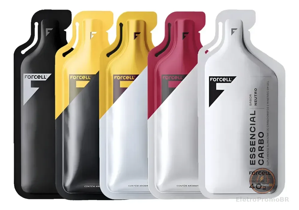 Forcell Gel Essencial Carbo 40g Sabor Variados Kit 5 Sachês Variados