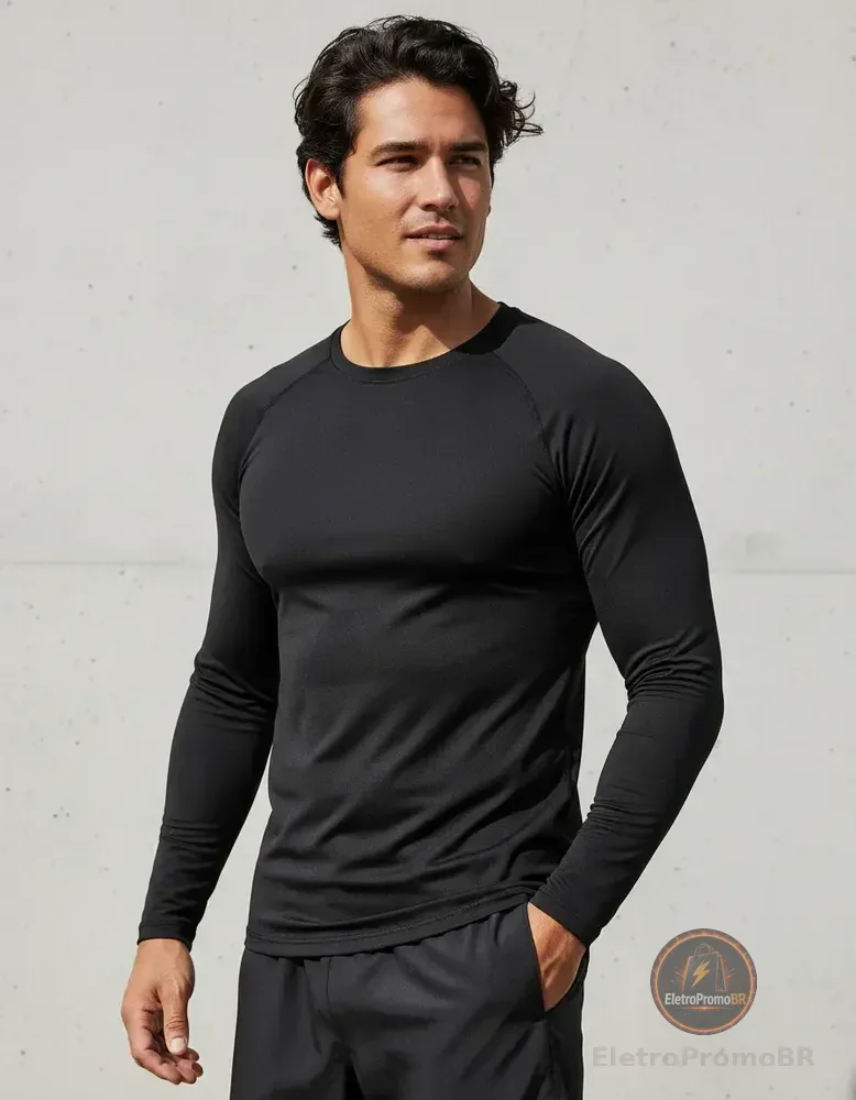Camisa Poliamida Uv Tecnologica Longa Treino Alto Padrão Preto - Longa G