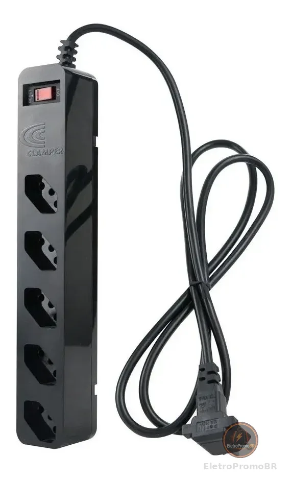 Filtro de Linha com Protetor de Surto DPS iClamper Energia 5 Tomadas 3 Pinos 10 Amperes com Tecnologia LCF Anti Raio Clamper Cor Preto