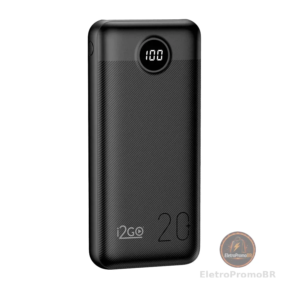 I2GO, Carregador Portátil (Power Bank) Ultra Rápido 20000mAh, Power Delivery 20W, 2 Saídas USB + 1 Saída/Entrada USB-C, Preto, i2GO PRO