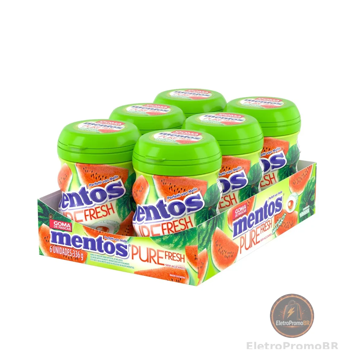 Gomas de Mascar Pure Fresh Melancia Sem Açúcar Sabor de Melancia Mentos - 336g 6 Unidades
