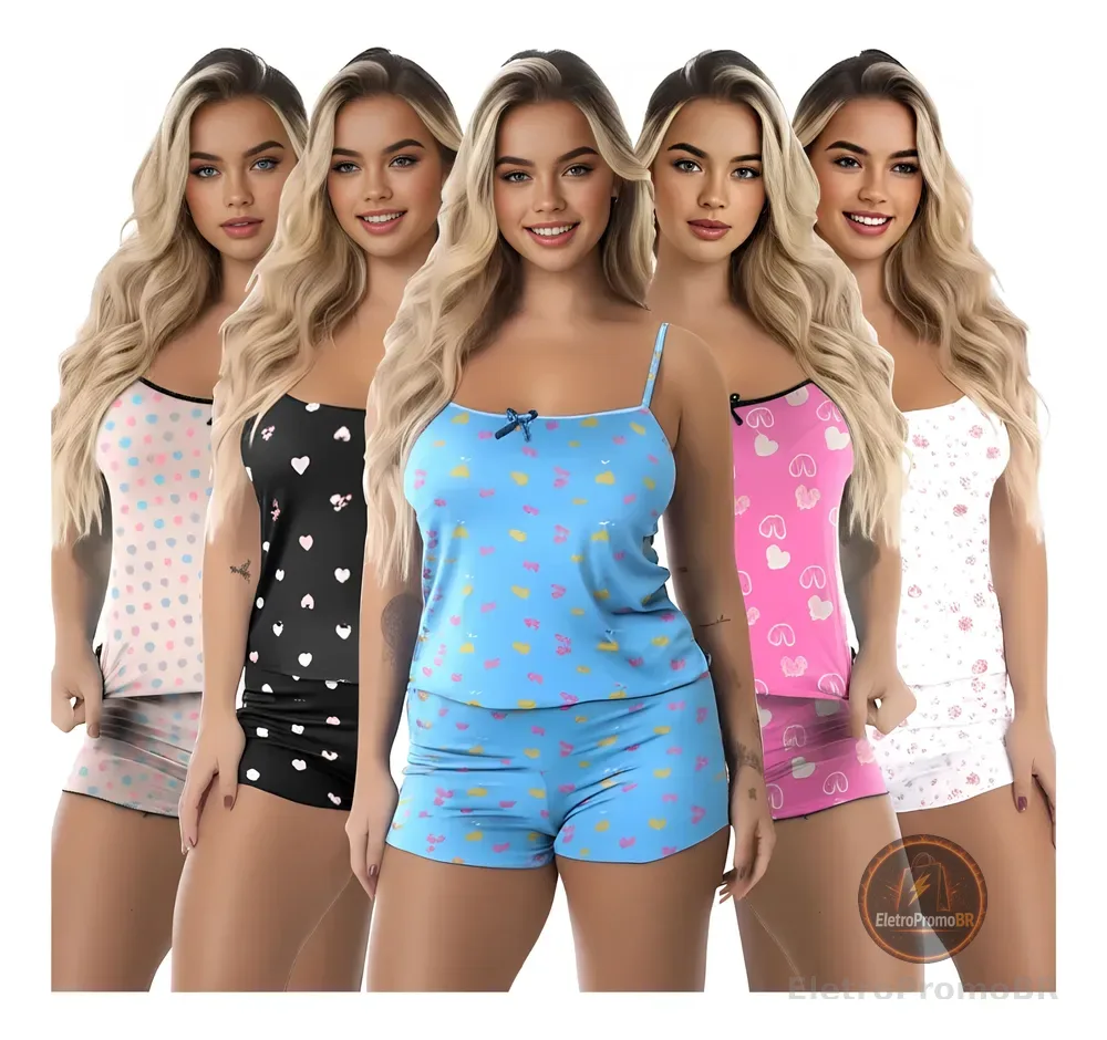 Kit 5 Conjuntos Baby Doll Feminino Pijama Microfibra Sortido