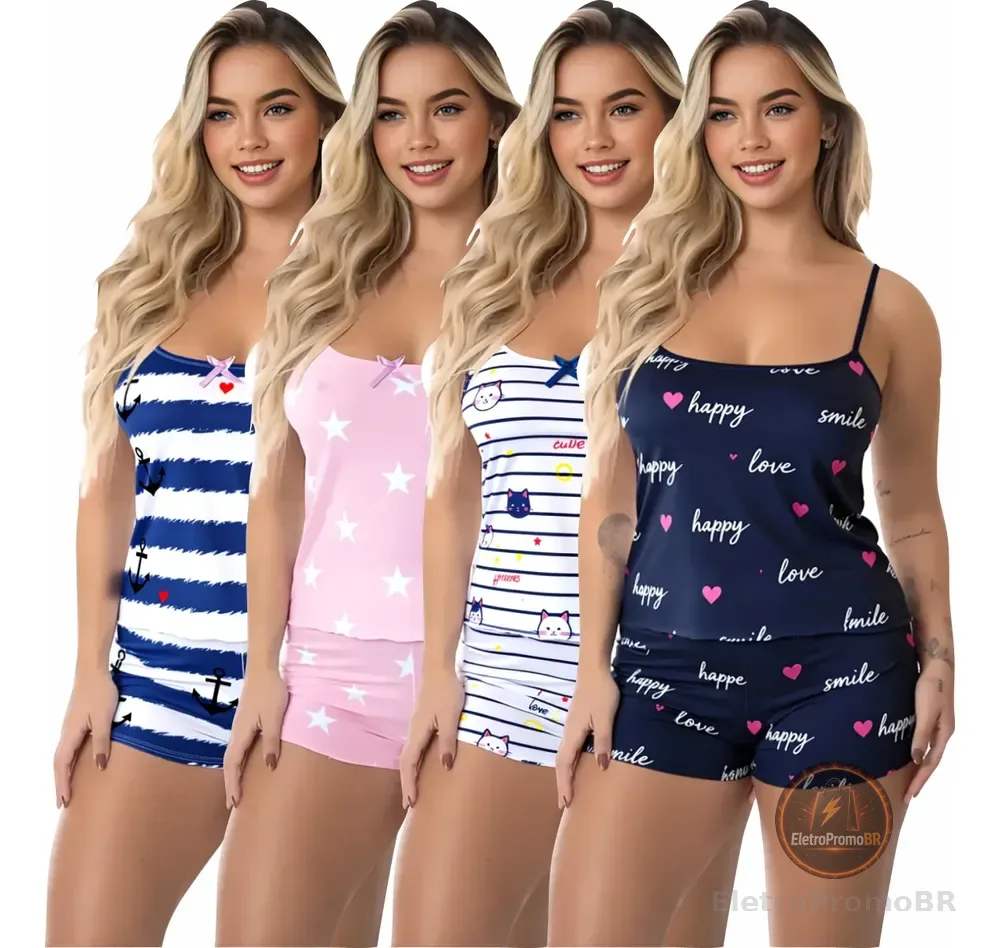 Kit 4 Baby Doll Conjunto Pijama Feminino Estampados