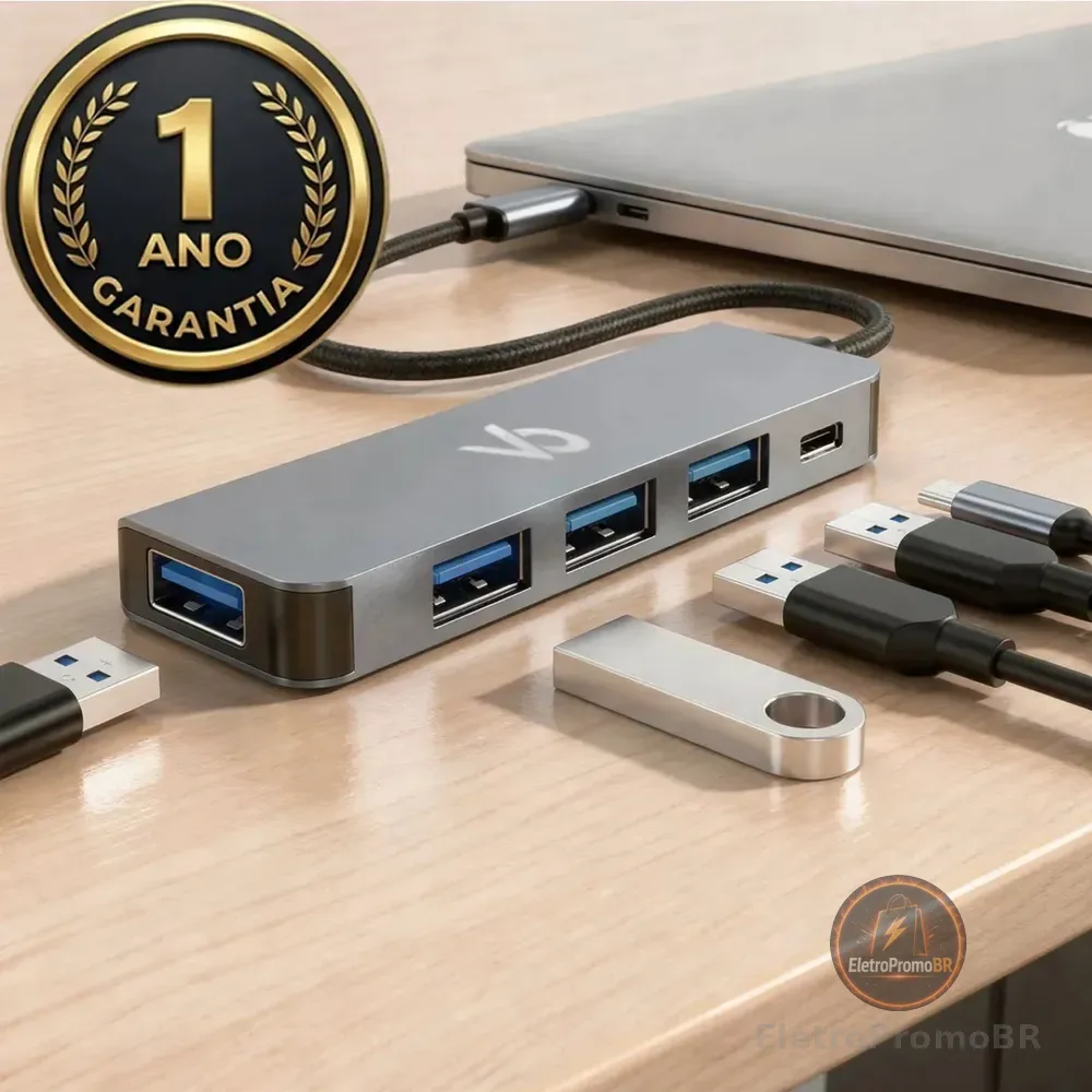 Hub Usb C 5 Portas 3.0 Cabo Extensor Adaptador Thunderbolt Dock Satation Dex Macbook Air M1 M2 iPad Type C Tablet Computador Pc Notebook Impressora Switch Voxo