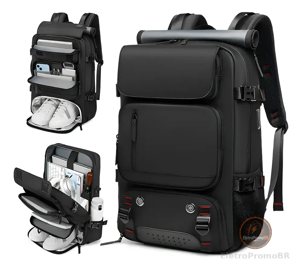 Mochila Executiva Premium POP Impermeável para Notebook de 16" com USB e Compartimento para Sapatos