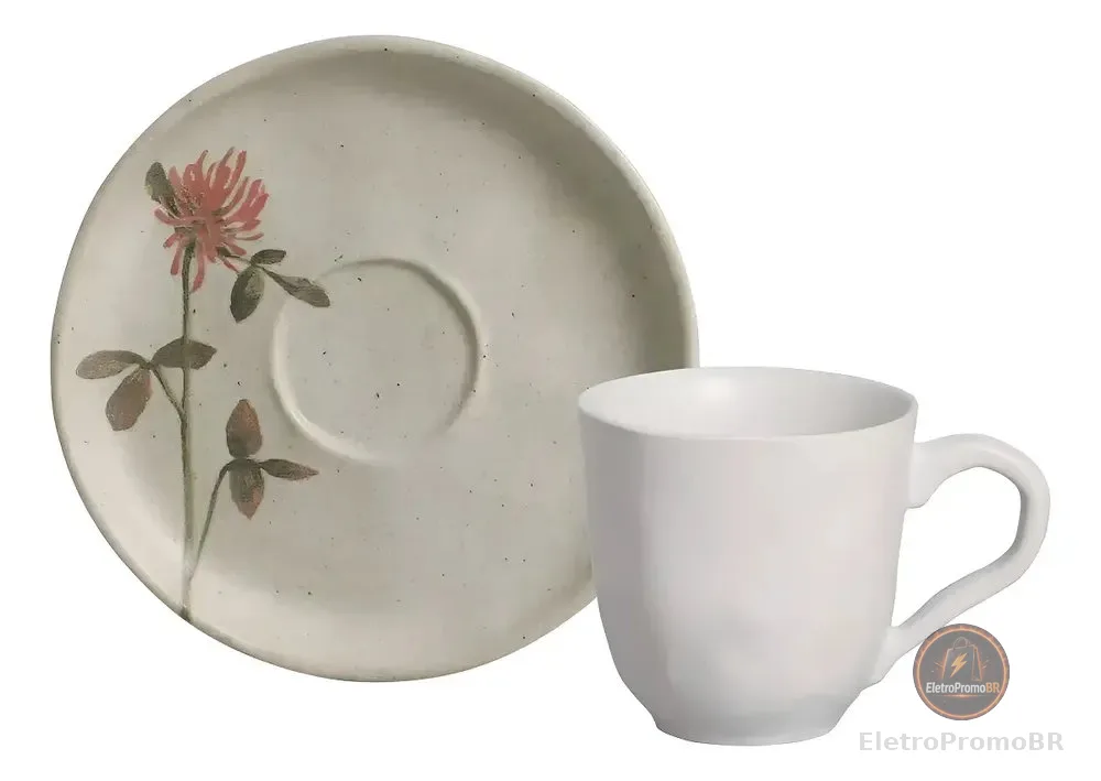 JOGO C/ 6 XÍCARAS DE CAFÉ C/ 6 PIRES BIO STONEWARE CAMPESTRE 120ML PORTO BRASIL