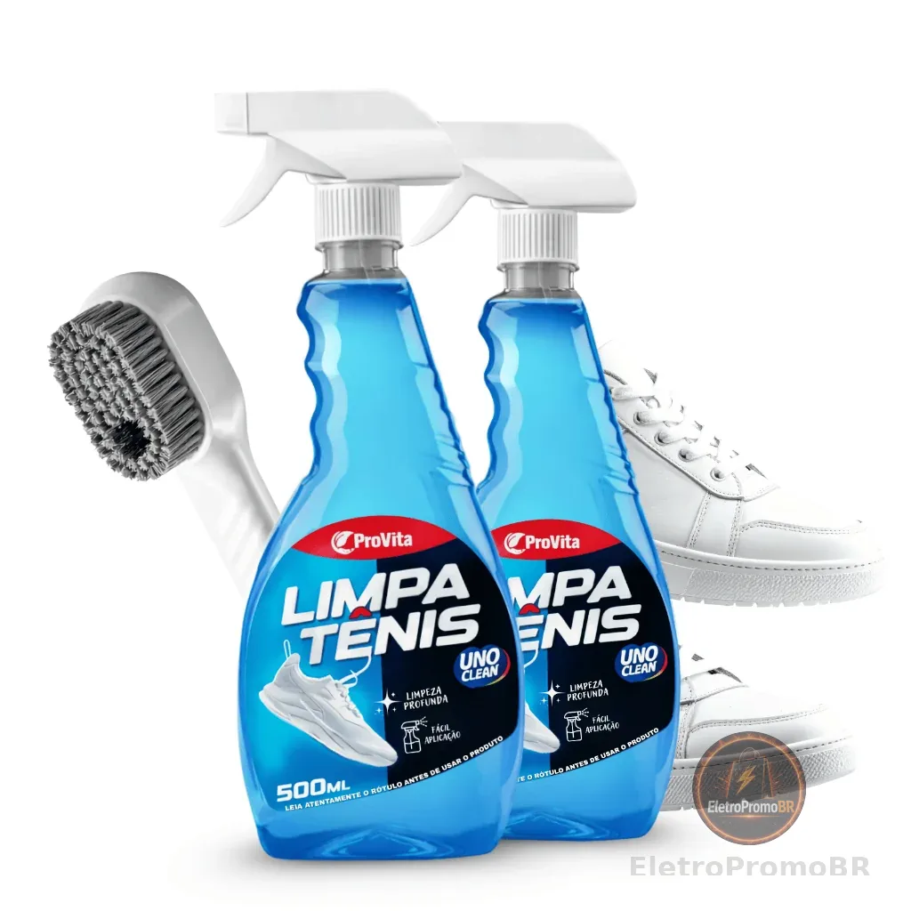 Kit 2 Limpa Tênis + Escova Spray Premium Espuma Provita 500ml Remove Sujeira Pesada Calçado Branco