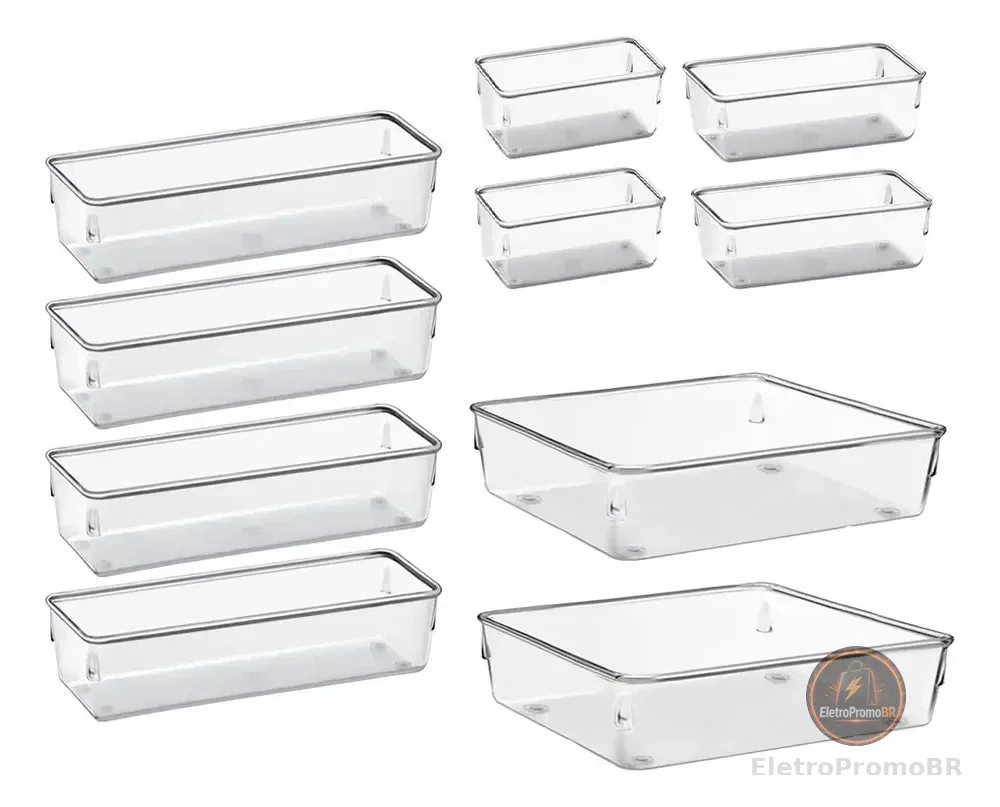 Kit 10 Organizador Multiuso Modular Gaveta Acrilico Rebirth Cor Cristal