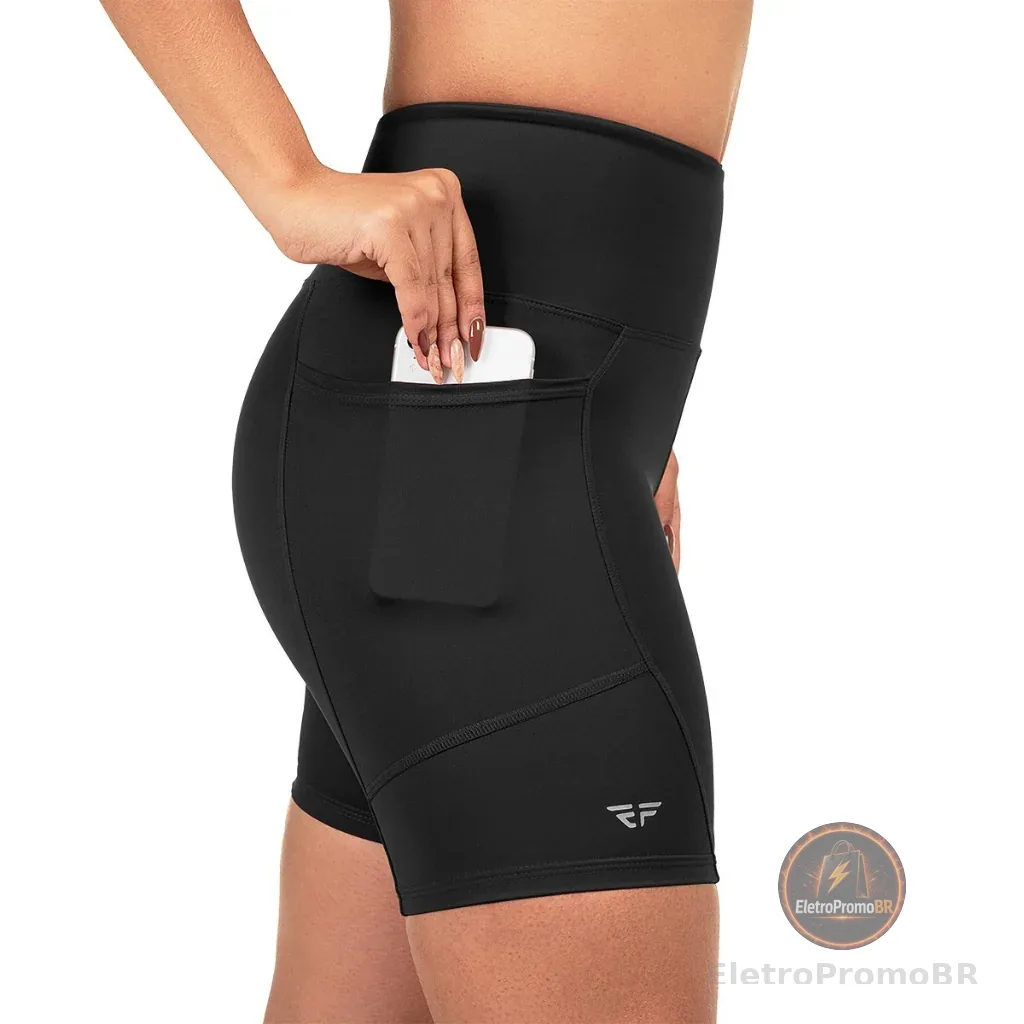 Short C/ Bolso Para Corrida, Caminhada Academia Feminino Compresão