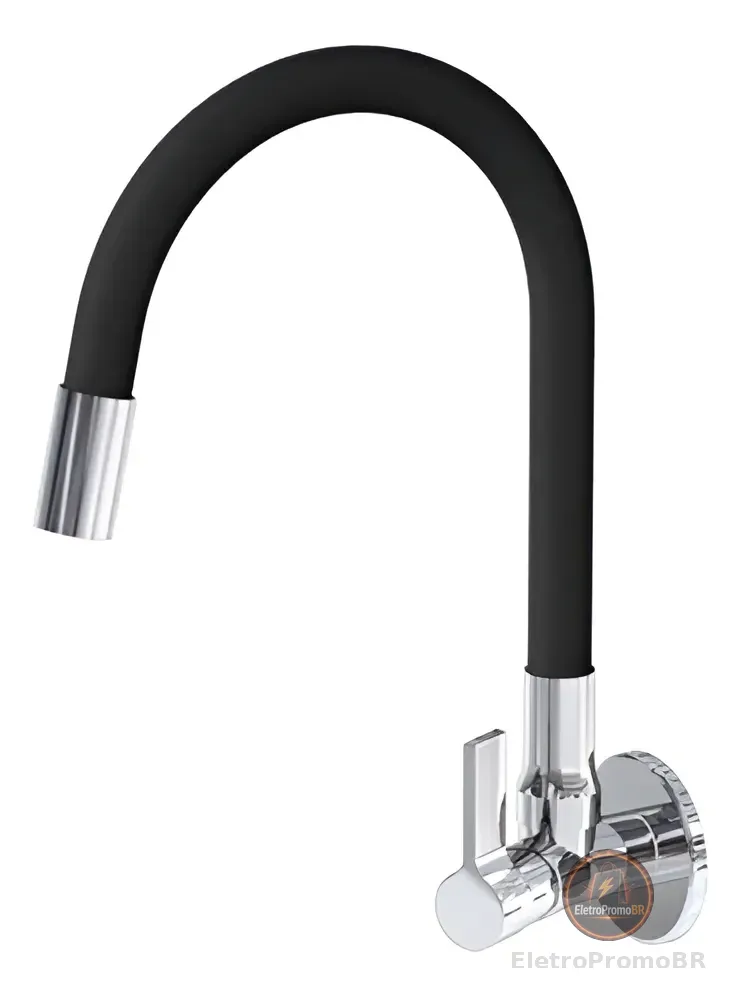 Torneira De Cozinha Gourmet Parede Flexível Preta 1/4 Volta Preto Fosco