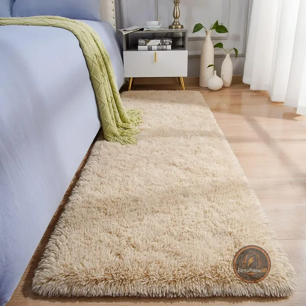Passadeira Felpuda Bege Corredor 2m Texfine Poliéster Sala Quarto Cozinha