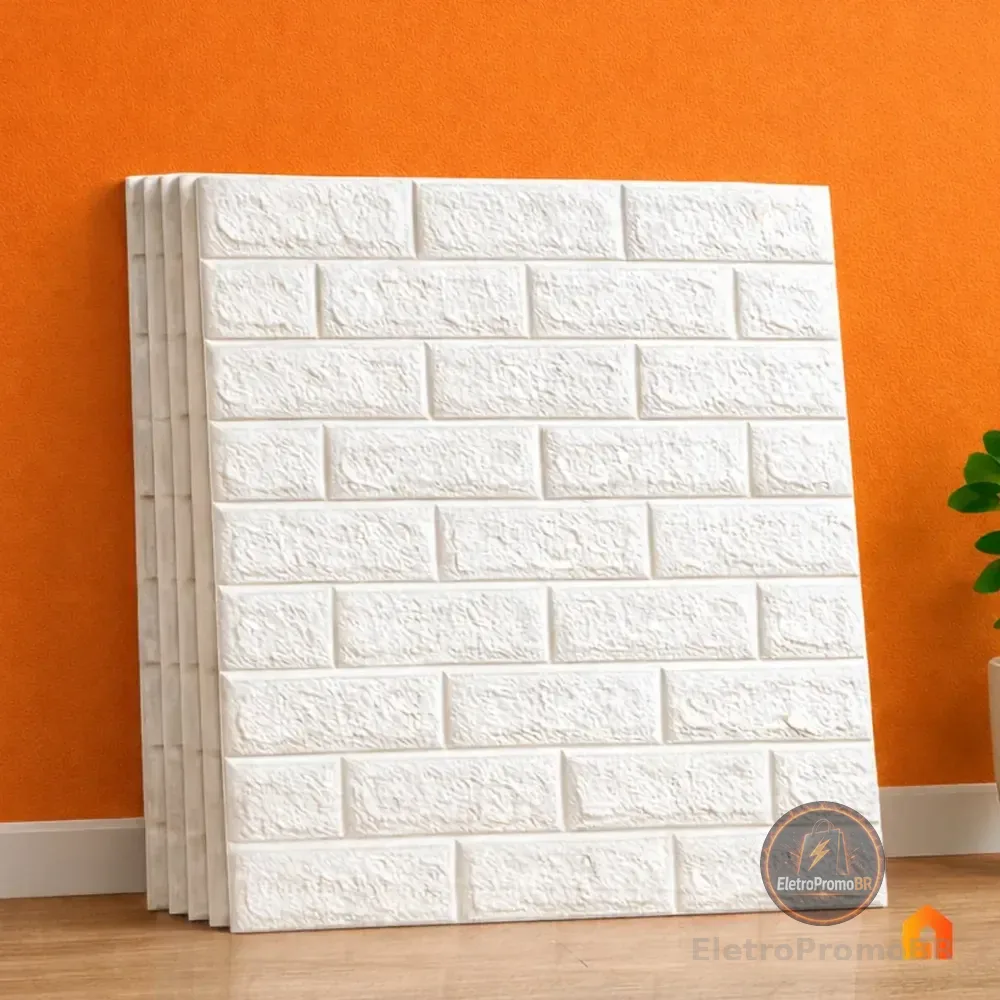 Kit 10 Und De Placas Adesivo 3d Papel Parede Tijolinho 77x70 Branco