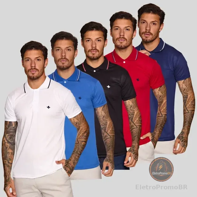 Kit 5 Camisas Camiseta Gola Polo Masculina Premium Basica