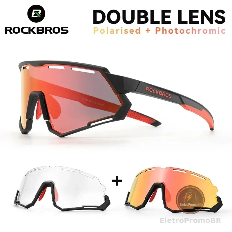 ROCKBROS Óculos De Bicicleta Polarizados/Fotocrômicos Lentes Sol MTB Proteção Solar Esportiva