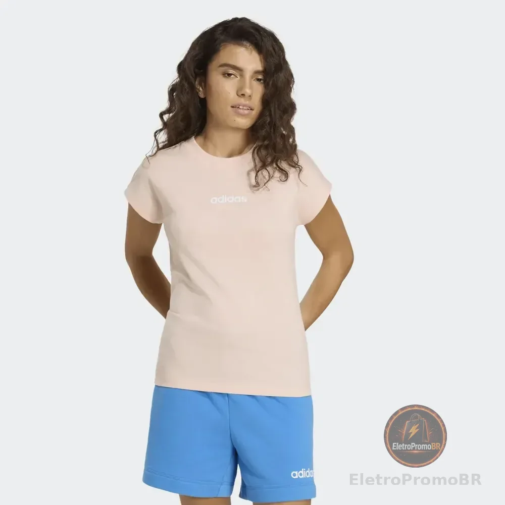 Camiseta adidas Logo Linear Feminina Rosa E Branco Rosa - G