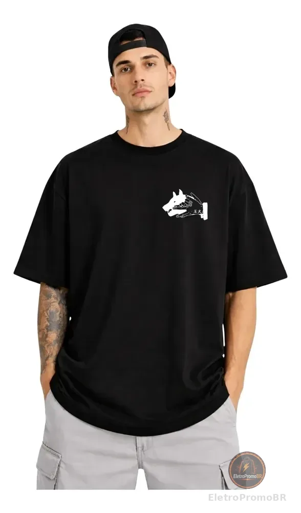 Camiseta Oversized Algodão Masculina Estampadas Estilosas Preto Megumi M