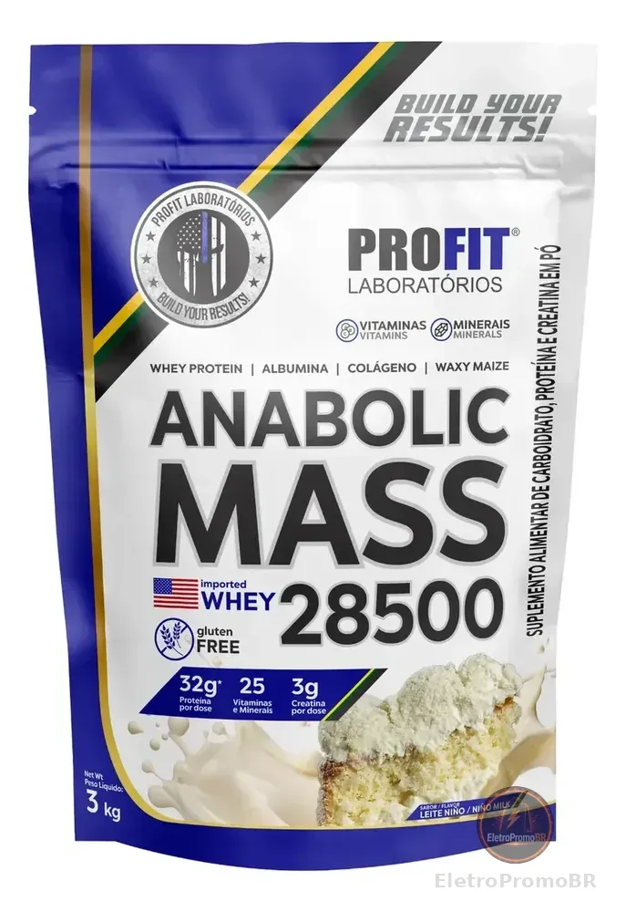 Hipercalórico Anabolic Mass 28500 3kg Profit Labs Sabor Leite Ninõ