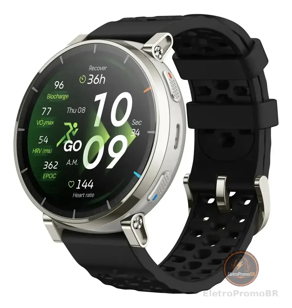 Smartwatch Amazfit Active 3 Premium Amoled Gps Mapas Offline Prateado Mesh Preto